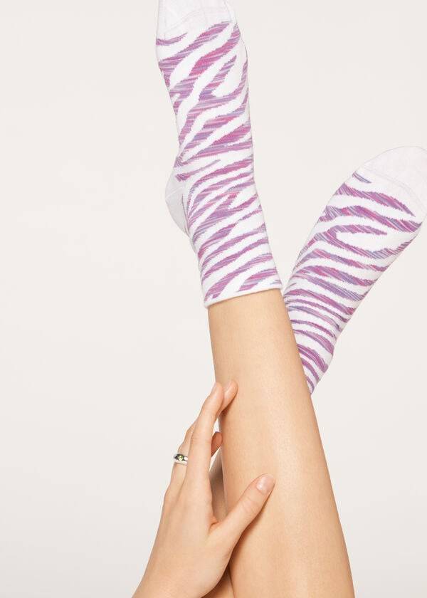 Women\'s Calzedonia Animal Patterned Short Socks Purple | IE2329VD