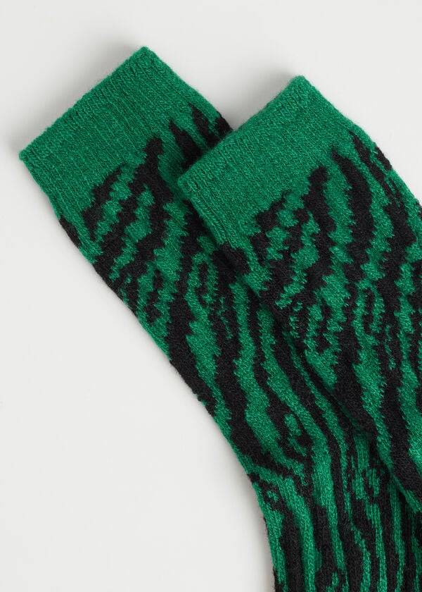 Women's Calzedonia Animal Print Cashmere Short Socks Green | IE2332ZG