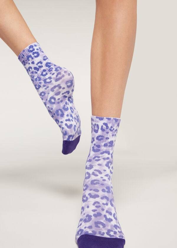 Women\'s Calzedonia Animal Print Short Socks Purple | IE2338FM