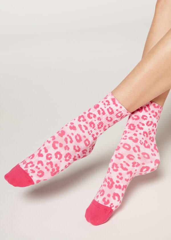 Women\'s Calzedonia Animal Print Short Socks Pink | IE2339DN