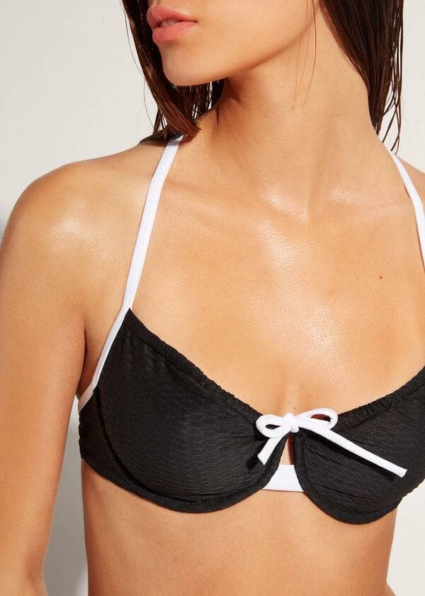 Women's Calzedonia Balconette Coimbra Bikini Tops Black / White | IE1663WY