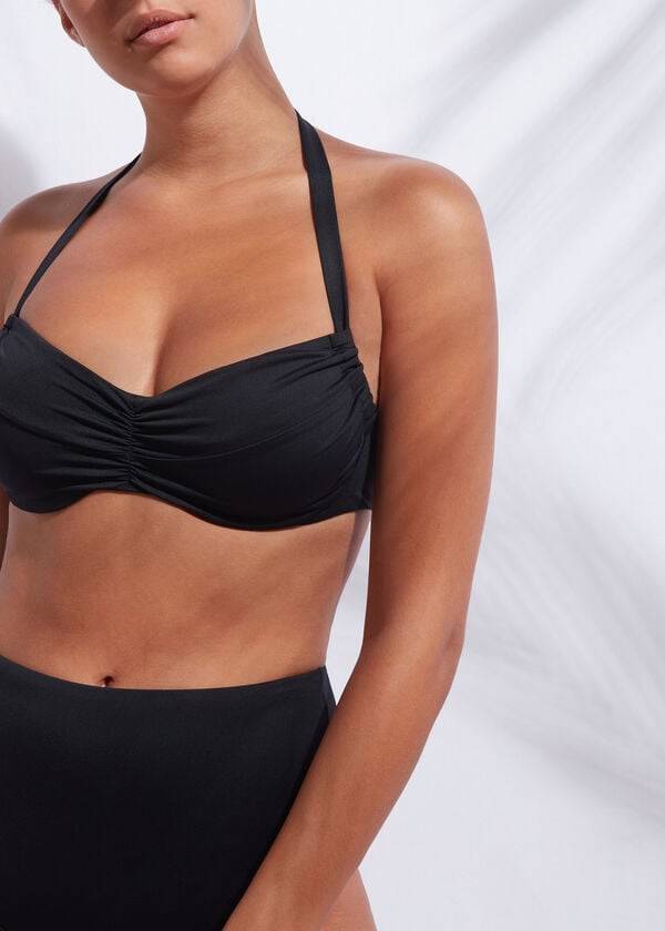 Women's Calzedonia Balconette Indonesia Bikini Tops Black | IE1664EX