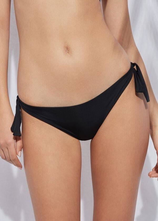 Women\'s Calzedonia Bow Brazilian Indonesia Eco Bikini Bottoms Black | IE1298QZ