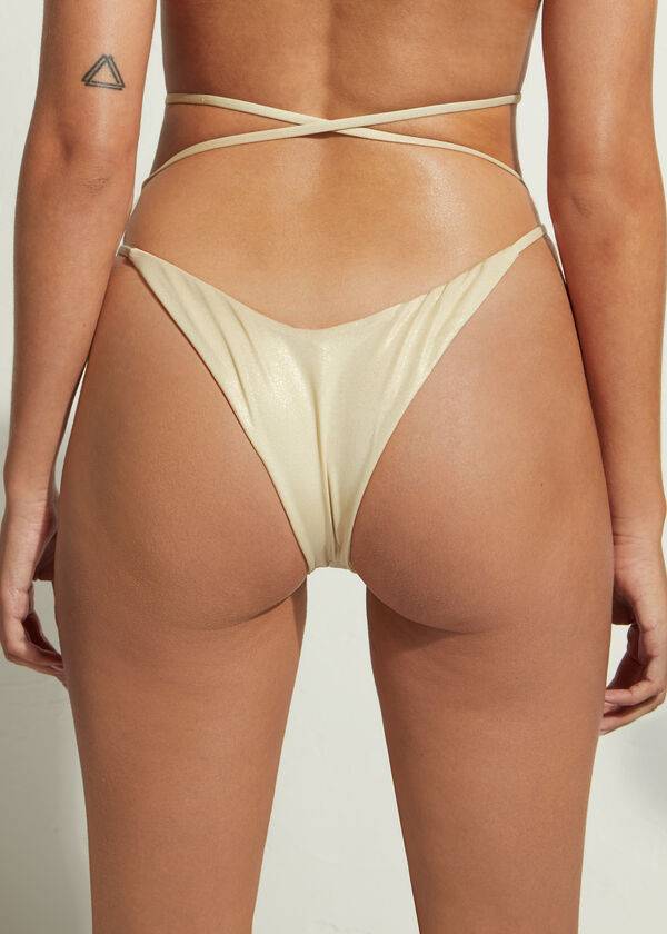 Women's Calzedonia Brazilian String Abu Dhabi Bikini Bottoms Gold | IE1326EX