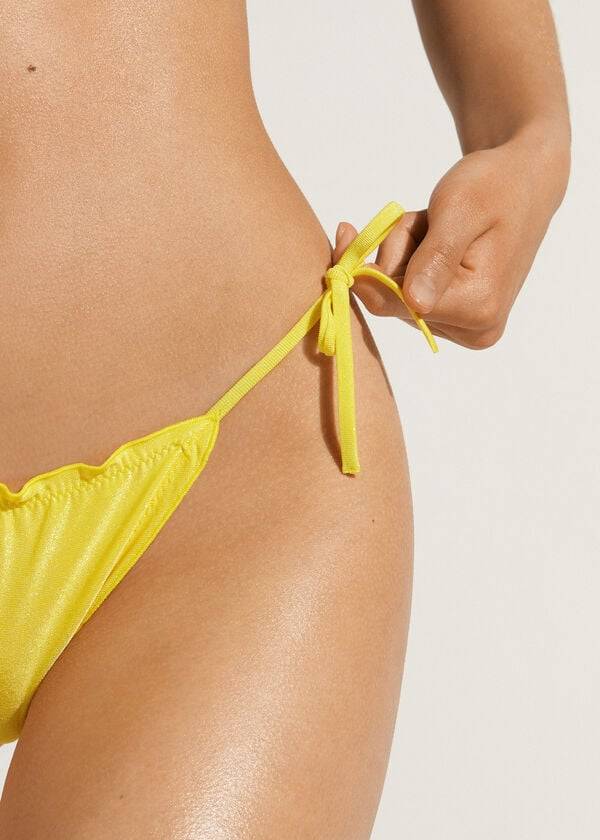 Women's Calzedonia Brazilian String Formentera Bikini Bottoms Yellow | IE1334AP