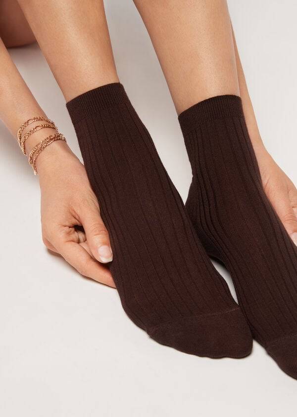 Women\'s Calzedonia Cashmere Blend Short Socks Brown | IE2351QZ