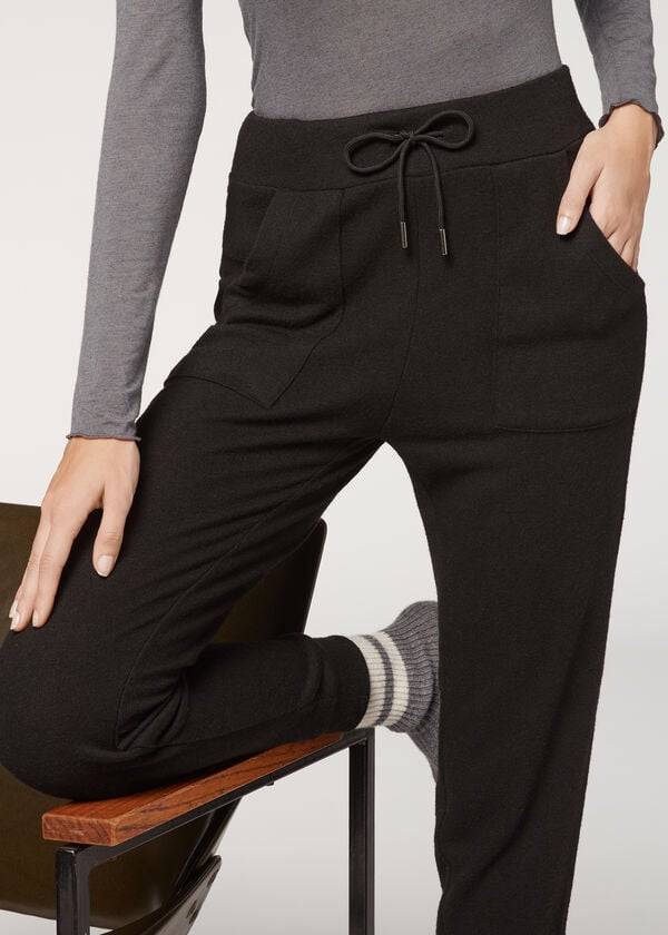 Women's Calzedonia Cashmere Blend Stretch Pants Black | IE2714FM