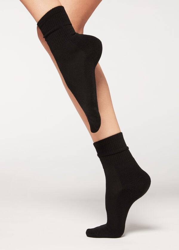 Women\'s Calzedonia Cashmere Sport Short Socks Black | IE2361JJ