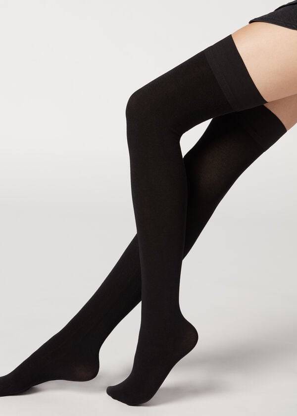 Women's Calzedonia Cashmere Thigh-Highs Stockings Black | IE1261HK