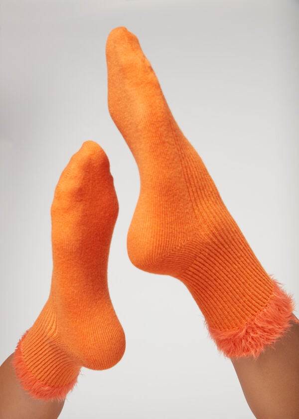 Women\'s Calzedonia Cashmere with Soft Trim Short Socks Orange | IE2359LH