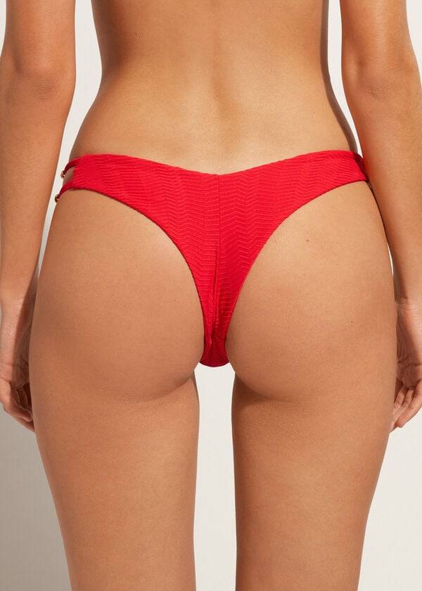 Women's Calzedonia Chevron High-Cut Brazilian Casablanca Bikini Bottoms Red | IE1353RW