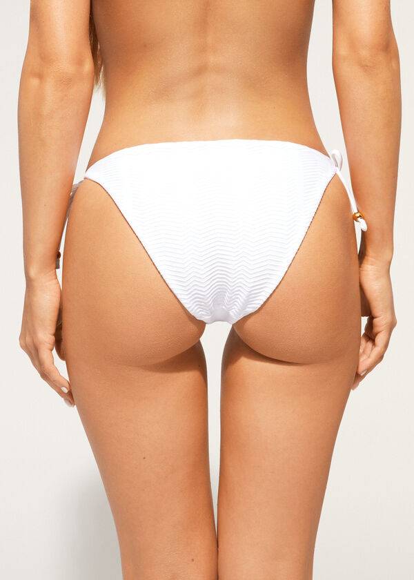 Women's Calzedonia Chevron String Casablanca Bikini Bottoms White | IE1359PQ