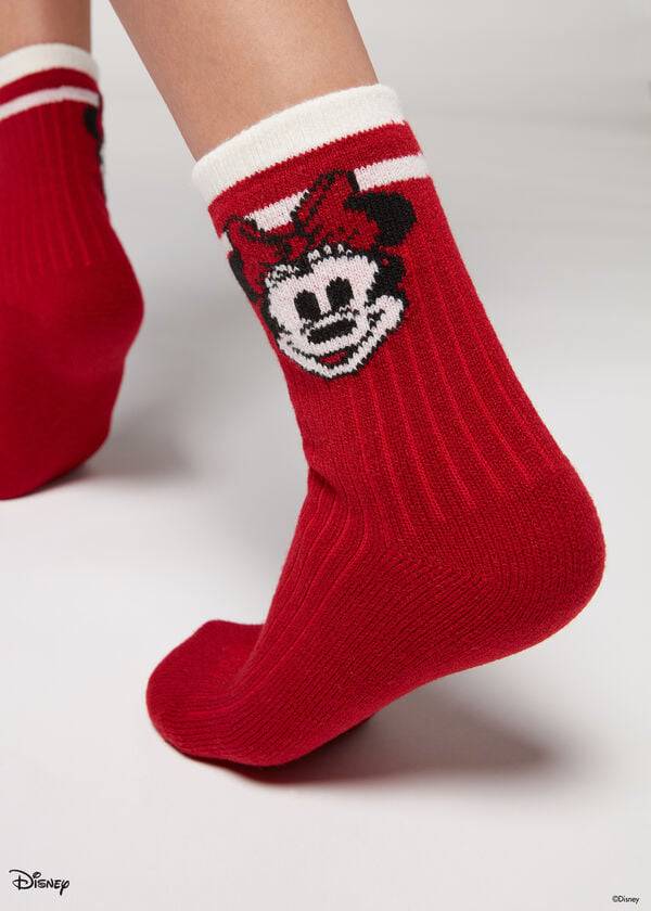 Women\'s Calzedonia Christmas Minnie Disney Soft Short Socks Red | IE2366SO