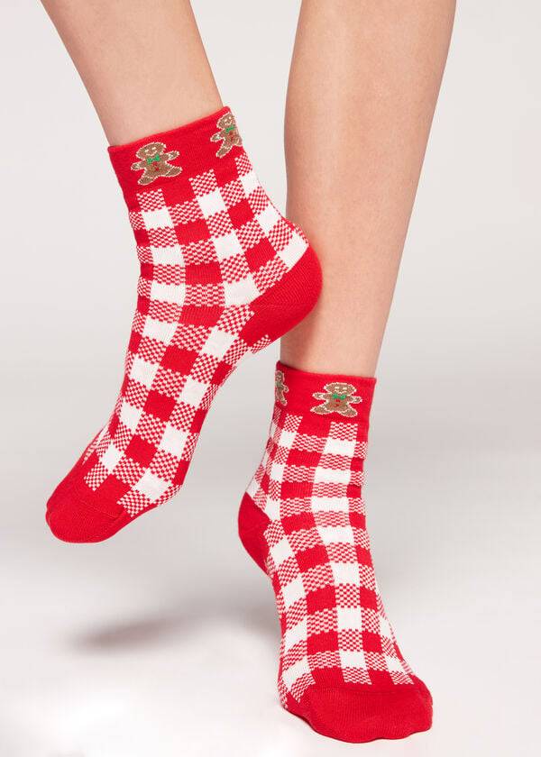 Women\'s Calzedonia Christmas Series Short Socks Red / White | IE2369OR