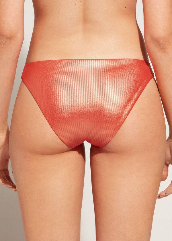 Women's Calzedonia Coated-Effect Antigua Bikini Bottoms Coral Orange | IE1362DN