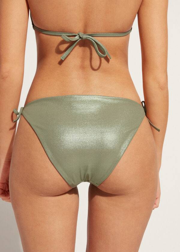 Women's Calzedonia Coated-Effect String Antigua Bikini Bottoms Green | IE1365HK