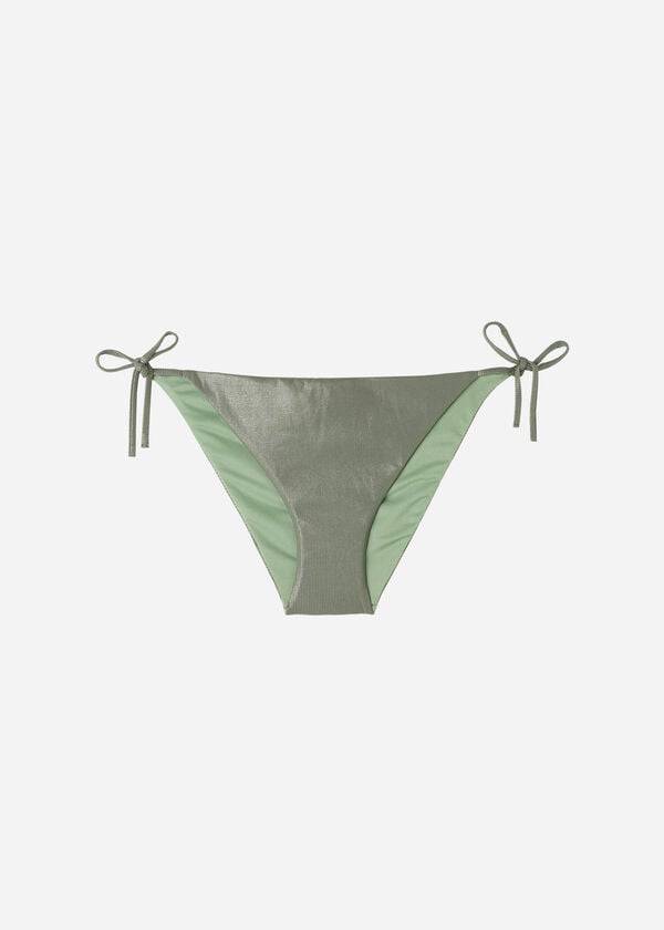 Women's Calzedonia Coated-Effect String Antigua Bikini Bottoms Green | IE1365HK