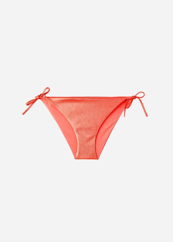 Women's Calzedonia Coated-Effect String Antigua Bikini Bottoms Coral Orange | IE1366JJ