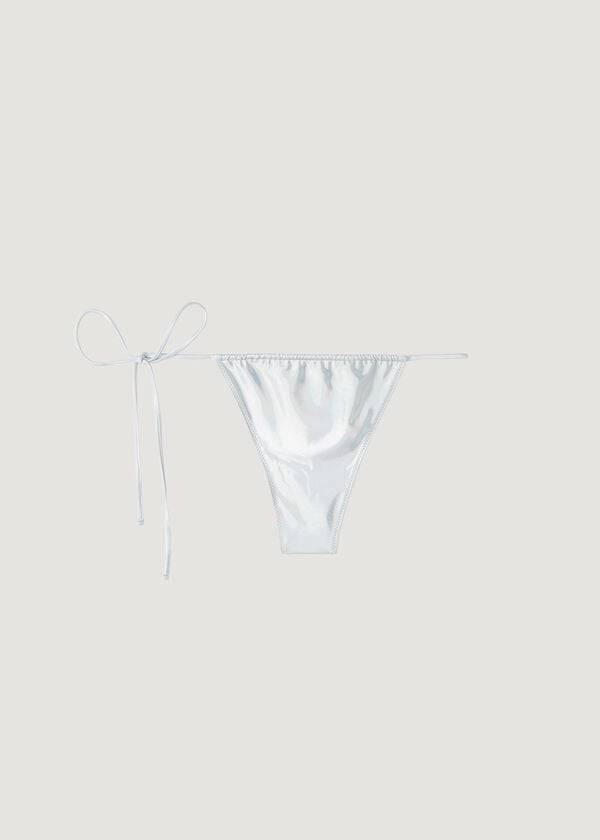 Women's Calzedonia Coated-Effect String Thong Daytona Bikini Bottoms Silver | IE1367KI