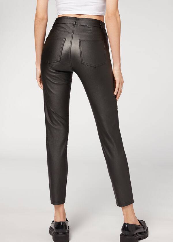 Women's Calzedonia Coated Skinny Biker Leggings Black | IE2629PQ