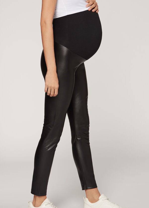 Women\'s Calzedonia Coated Thermal Maternity Leggings Black | IE2630OR