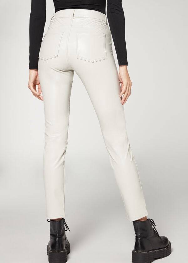 Women's Calzedonia Coated Thermal Skinny Biker Leggings White | IE2631IS