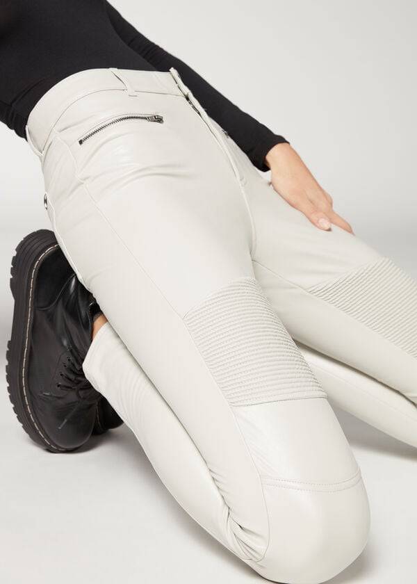 Women's Calzedonia Coated Thermal Skinny Biker Leggings White | IE2631IS