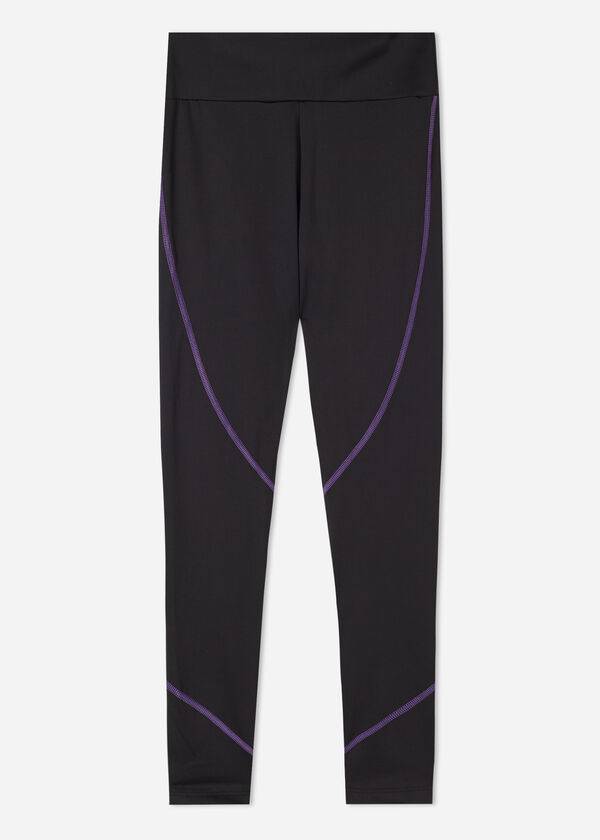 Women's Calzedonia Contrast Seam Performance Athletic Leggings Black / Purple | IE2635RW