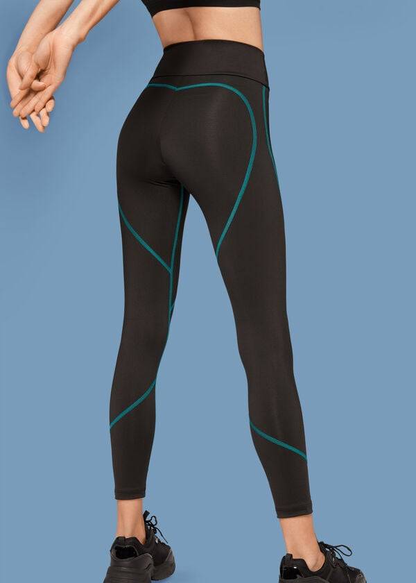 Women's Calzedonia Contrast Seam Performance Athletic Leggings Black / Green | IE2636EX