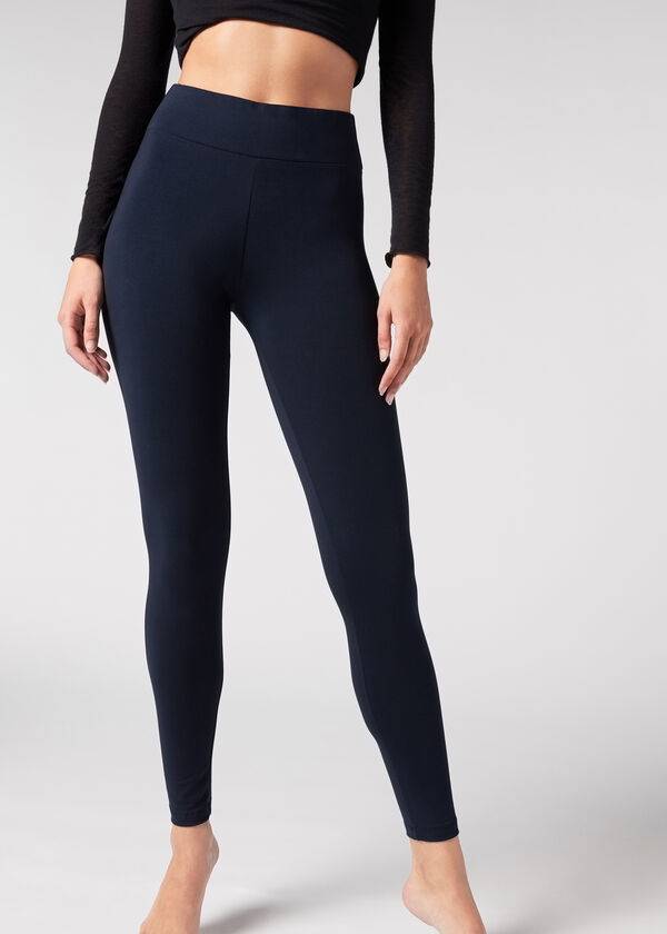 Women\'s Calzedonia Cotton Leggings Blue | IE2638QZ