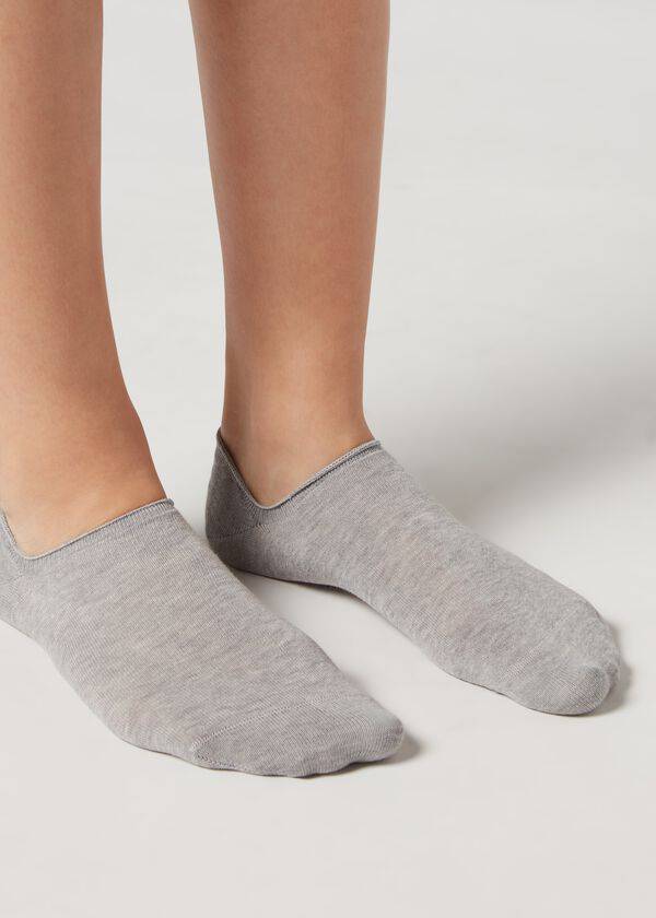 Women\'s Calzedonia Cotton No-show Socks Grey | IE2275HK