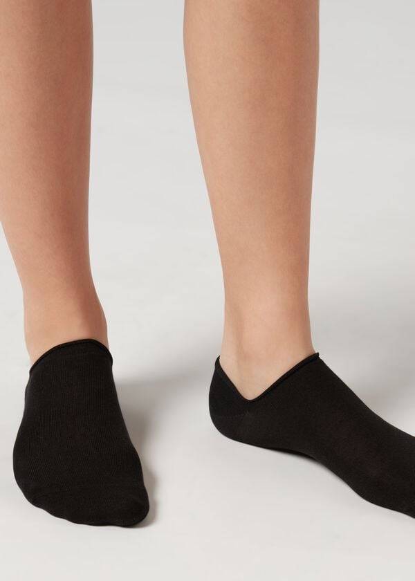 Women\'s Calzedonia Cotton No-show Socks Black | IE2280XF