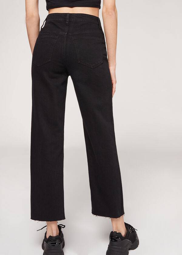 Women's Calzedonia Cropped Straight-Leg Jeans Black | IE2564CE