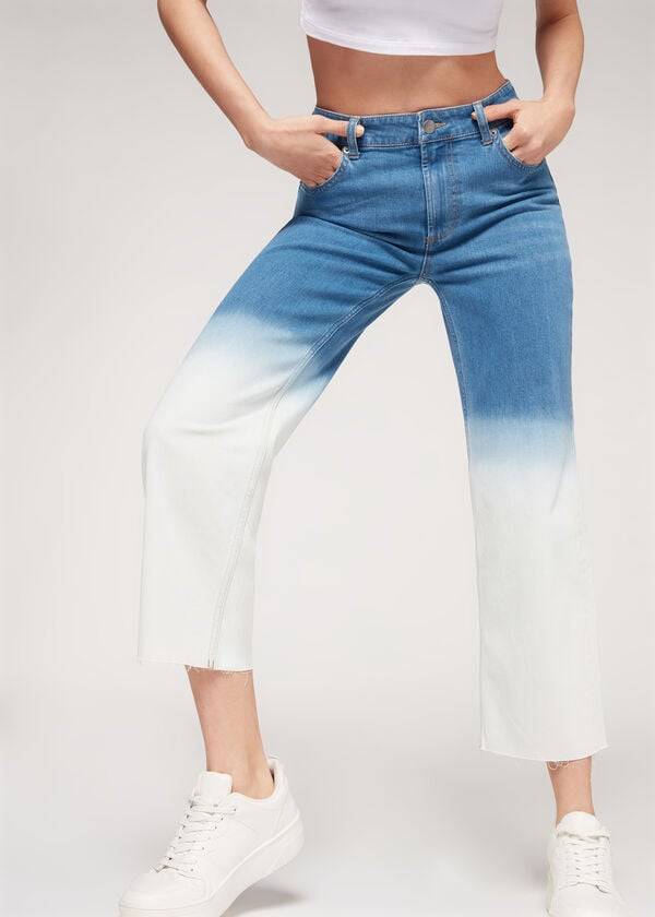 Women's Calzedonia Cropped Straight-Leg Jeans Blue / White | IE2566ZG