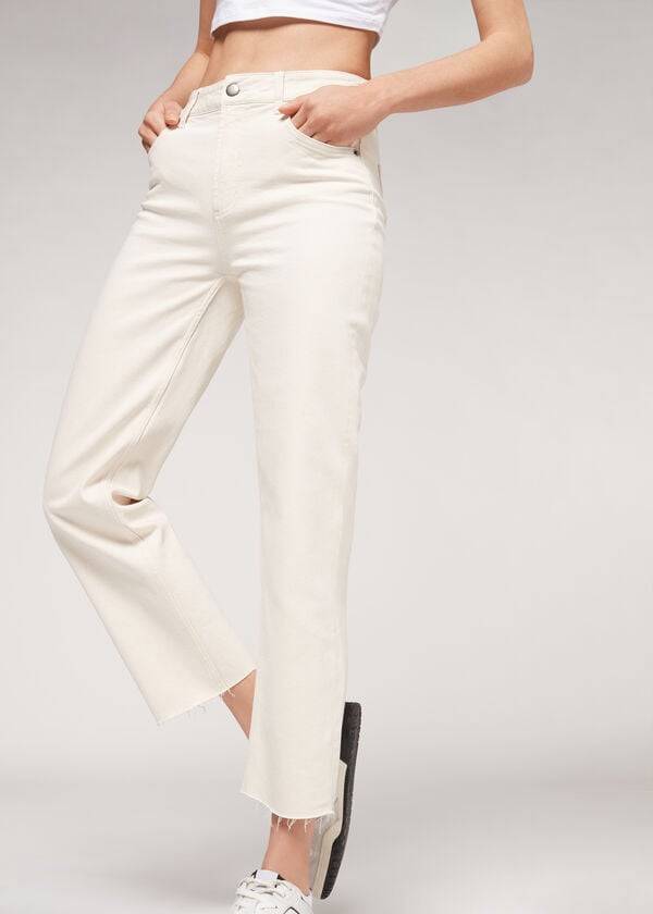 Women's Calzedonia Cropped Straight-Leg Pants White | IE2724RW