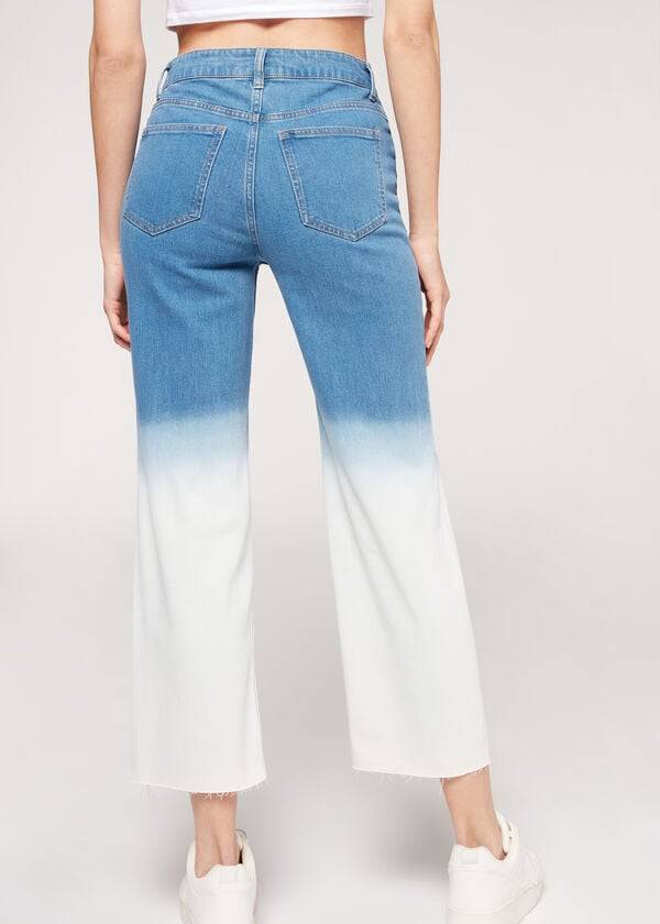 Women's Calzedonia Cropped Straight-Leg Pants Blue / White | IE2726WY