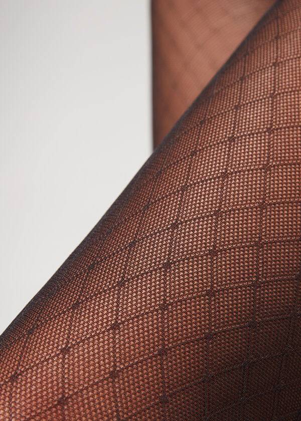 Women's Calzedonia Diamond Motif Mesh Patterned Tights Black | IE1092EX