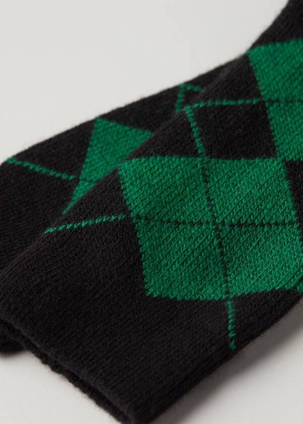 Women's Calzedonia Diamond-Pattern Cashmere Short Socks Black / Green | IE2405NB