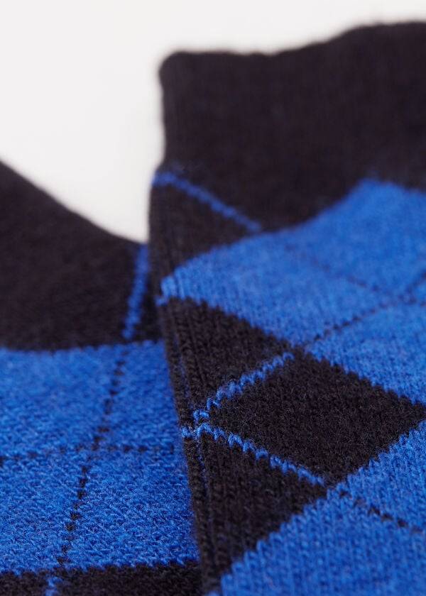 Women's Calzedonia Diamond-Pattern Cashmere Short Socks Black / Blue | IE2410ZG