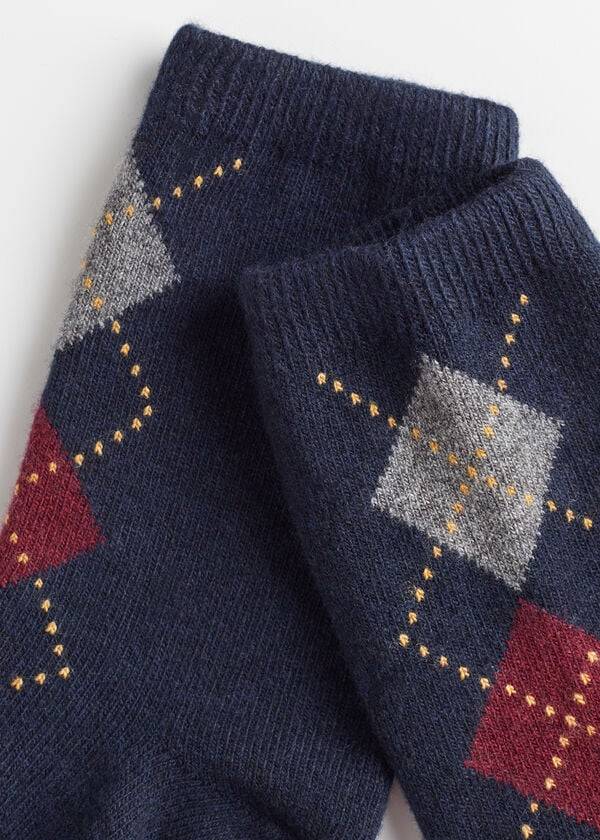 Women's Calzedonia Diamond-Pattern Cashmere Short Socks Blue / Red | IE2412KI