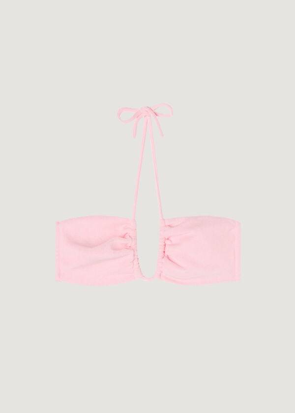 Women's Calzedonia Drawstring Bandeau Beverly Hills Eco Bikini Tops Pink | IE1709CE