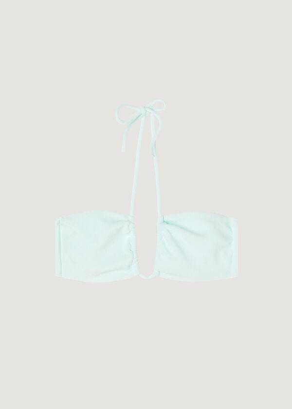 Women's Calzedonia Drawstring Bandeau Beverly Hills Eco Bikini Tops Blue | IE1710VD