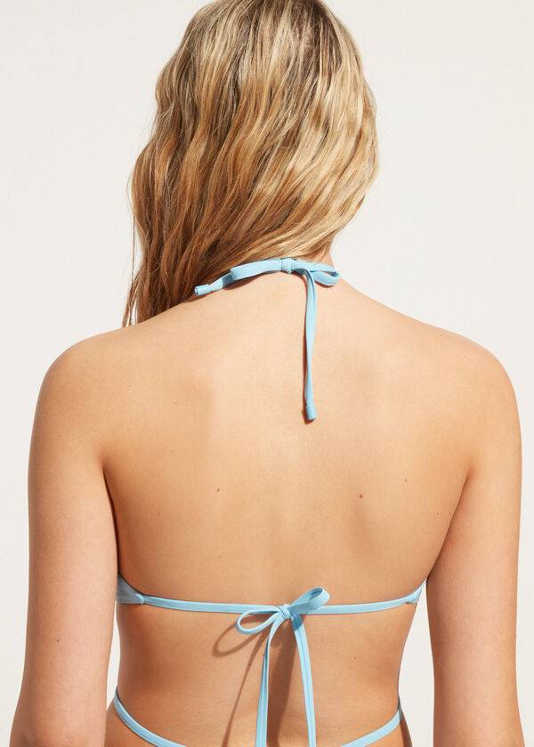 Women's Calzedonia Drawstring Bandeau Islamorada Bikini Tops Blue | IE1711BC