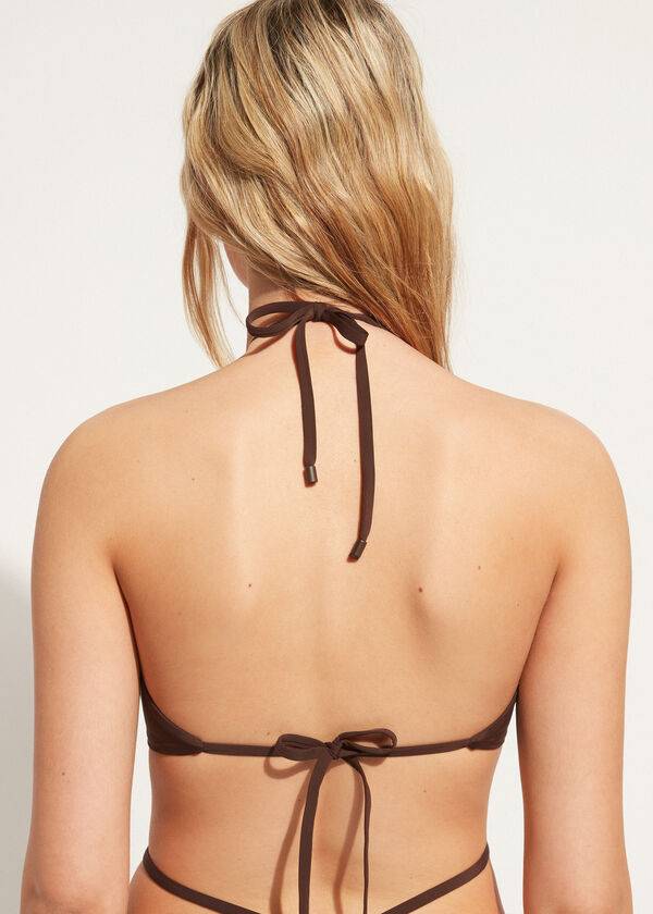 Women's Calzedonia Drawstring Bandeau Islamorada Bikini Tops Coffee Brown | IE1712NB