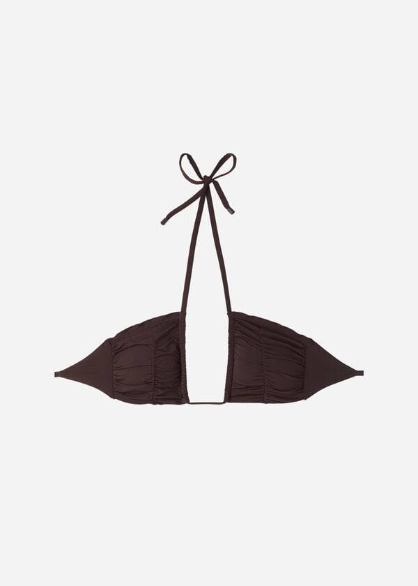 Women's Calzedonia Drawstring Bandeau Islamorada Bikini Tops Coffee Brown | IE1712NB