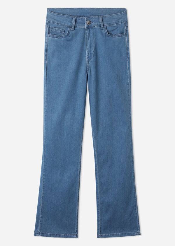 Women's Calzedonia Eco Light Flared Cropped Denim Jeans Blue | IE2570HK