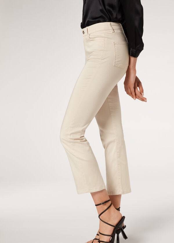 Women's Calzedonia Eco Light Flared Cropped Denim Jeans Brown / Beige | IE2572FM