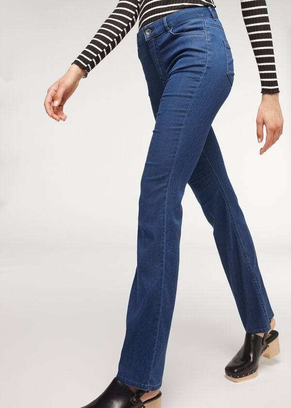 Women's Calzedonia Eco Light Flared Denim Jeans Navy | IE2577OR