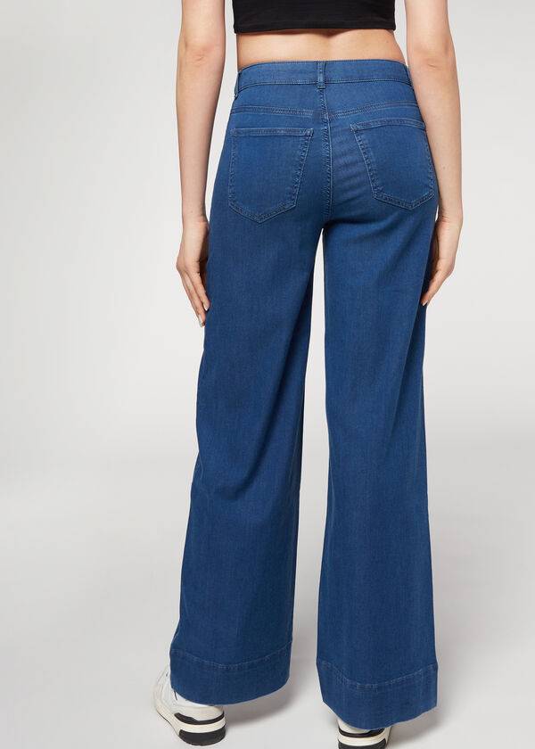 Women's Calzedonia Eco Palazzo Jeans Navy | IE2587NB