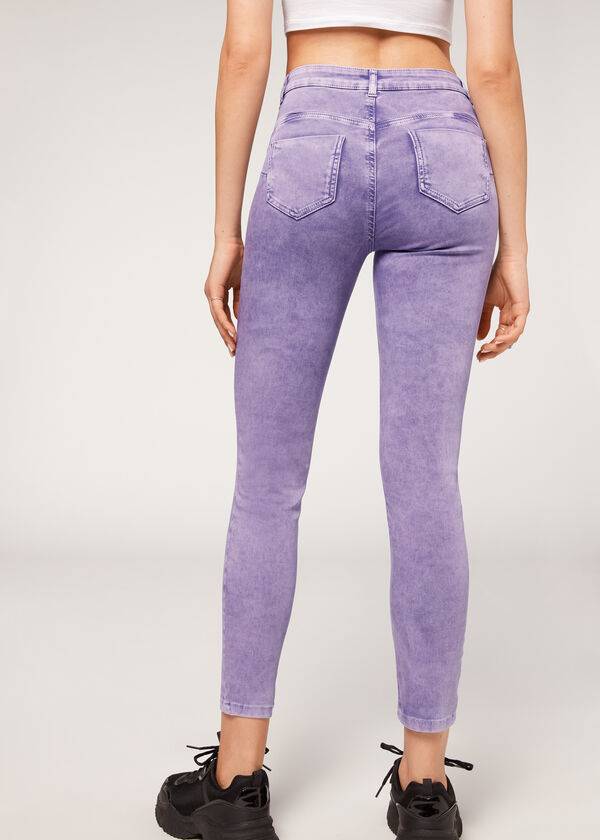 Women's Calzedonia Faded Skinny Push-Up Jeans Purple | IE2588BC